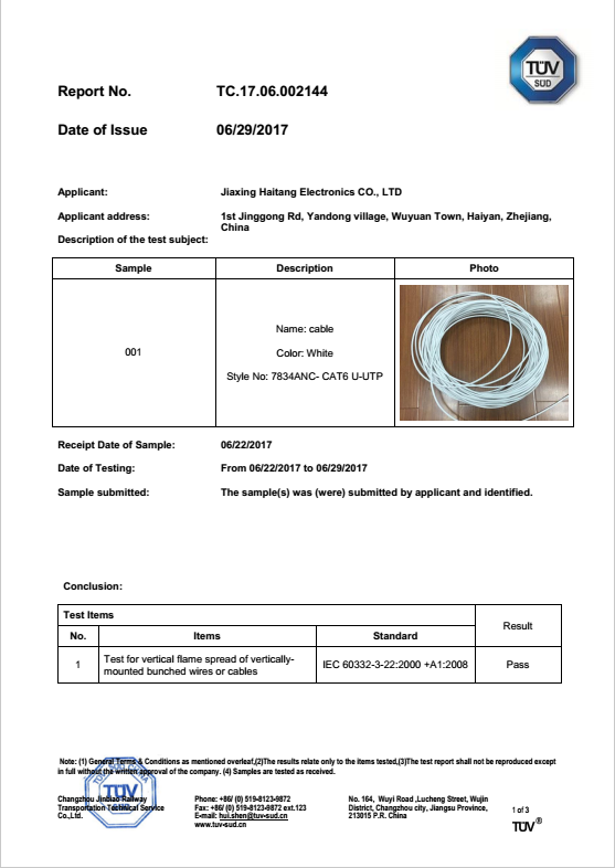 U/UTP CAT6 OD5.8-TUV